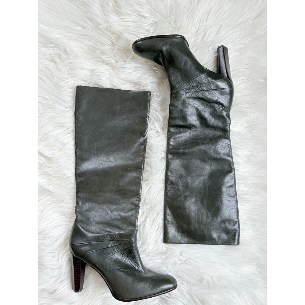 Diane Von Furstenberg Olive Knee High Leather Boots 10